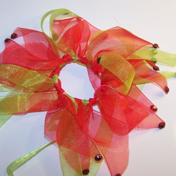 Handmade Sparkle Ponytail Holder Set of 2 - Red & Green - Picture 1 of 2